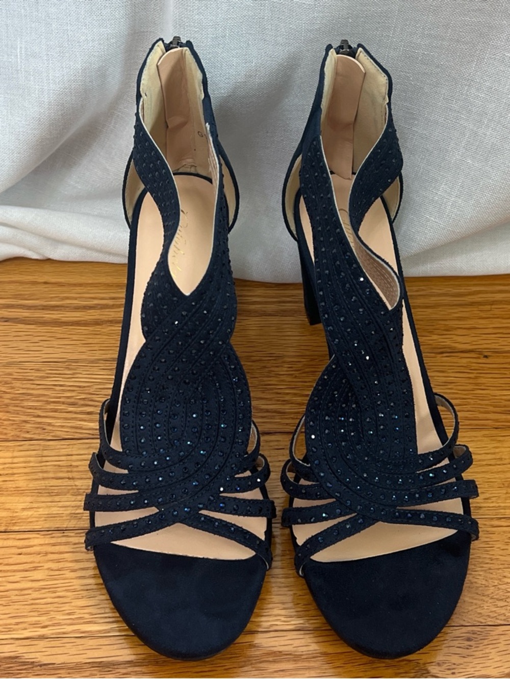 Blue Embellished Strappy High Heel Sandals